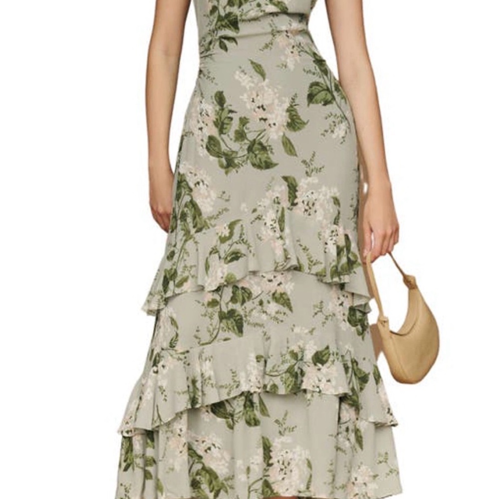 Reformation Green Floral Dress
